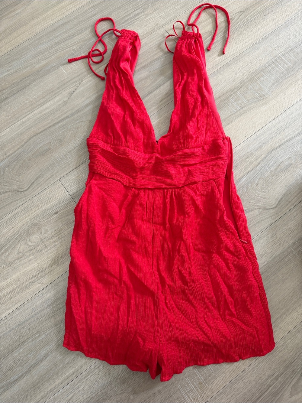 Bright Red V-Neck Tie-Strap Romper